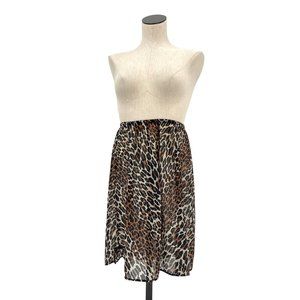 60s 70s Vanity Fair Leopard Print Midi Skirt Slip with Black Bow Detail